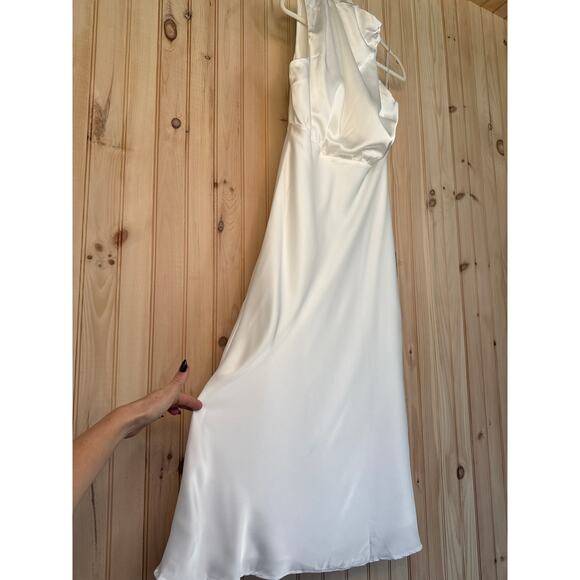 NWT Lulus Distinctive Charm White Satin Asymmetrical Midi Dress Wedding Size XL - Picture 6 of 9